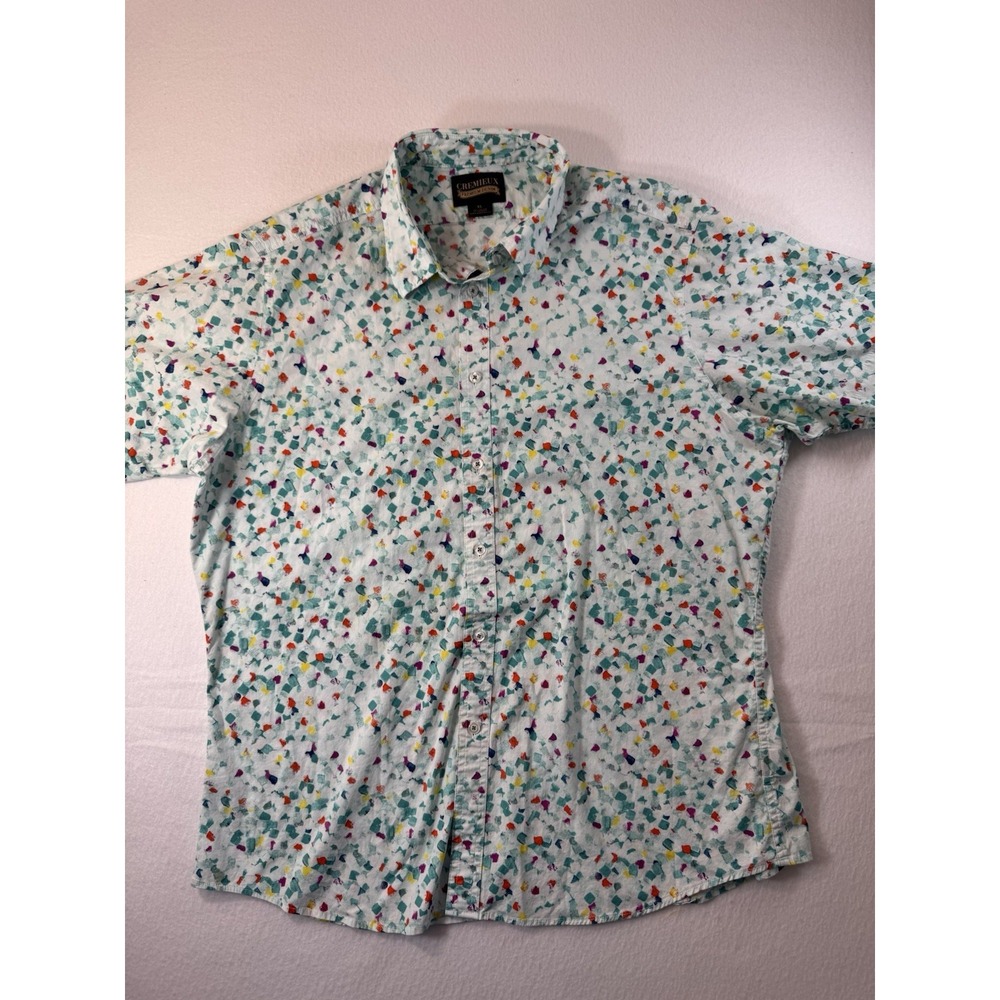 Cremieux Premium Denim Mens Button Up Shirt XL Watercolor Print Short Sleeve EUC